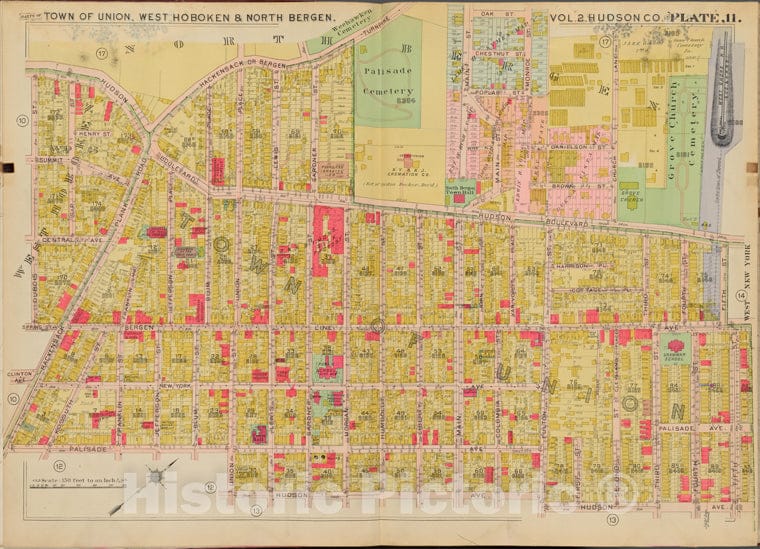Historic Map - 1908 Hudson County, New York (N.Y.), Oak St, 5Th St, Hudson Ave, Dubois St. - Vintage Wall Art