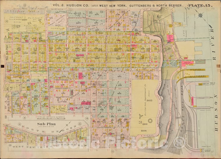 Historic Map - 1908 Hudson County, New York (N.Y.), 13Th St, Hudson River, 16Th St, 8Th St. - Vintage Wall Art