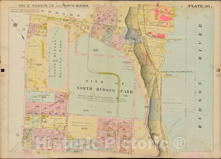 Historic Map - 1908 Hudson County, New York (N.Y.), De Soto Place, Hudson River, 30Th St, Hudson Blvd. - Vintage Wall Art