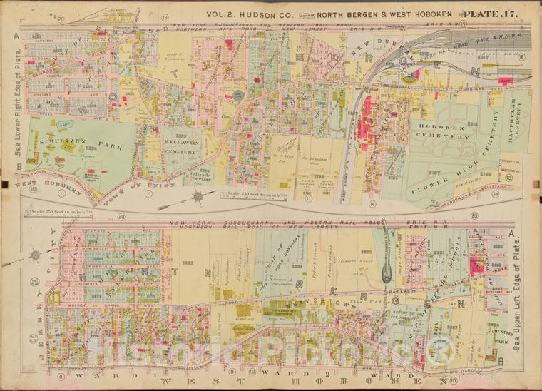 Historic Map - 1908 Hudson County, New York (N.Y.), Hudson Blvd, Grove St, Kerrigan Ave, Paterson Ave. - Vintage Wall Art