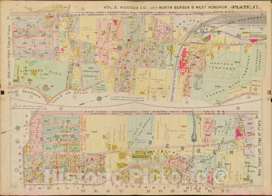 Historic Map - 1908 Hudson County, New York (N.Y.), Hudson Blvd, Grove St, Kerrigan Ave, Paterson Ave. - Vintage Wall Art