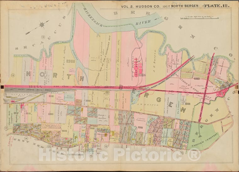 Historic Map - 1908 Jersey City (N.J.), Hudson County, V. 2, Double Page Plate No. 18 [Hackensack River, Hudson Blvd.] - Vintage Wall Art