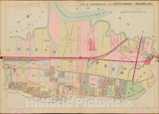 Historic Map - 1908 Jersey City (N.J.), Hudson County, V. 2, Double Page Plate No. 18 [Hackensack River, Hudson Blvd.] - Vintage Wall Art