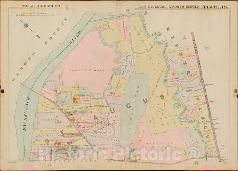 Historic Map - 1908 Hudson County, New York (N.Y.), Hackensack River, Paterson Plank Rd, Front St. - Vintage Wall Art
