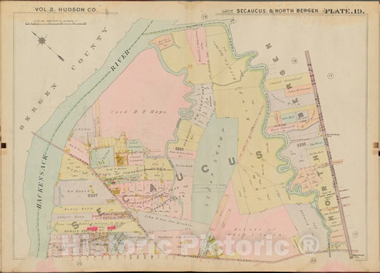 Historic Map - 1908 Hudson County, New York (N.Y.), Hackensack River, Paterson Plank Rd, Front St. - Vintage Wall Art