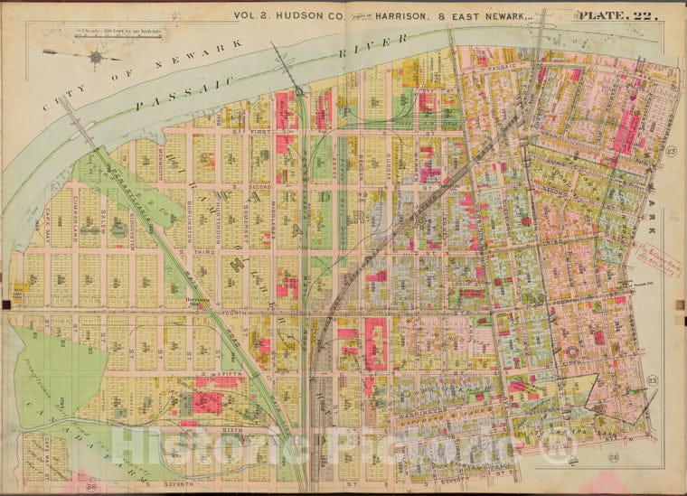 Historic Map - 1908 Hudson County, New York (N.Y.), Passaic River, Central Ave, Davis Ave, S. 7Th St. - Vintage Wall Art