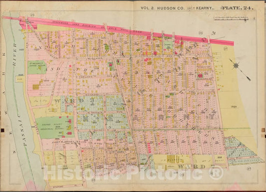 Historic Map - 1908 Hudson County, New York (N.Y.), Schuyler Ave, Stafford Pl, Passaic River - Vintage Wall Art