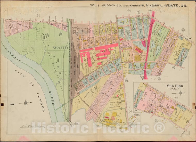 Historic Map - 1908 Hudson County, New York (N.Y.), 7Th St, Davis Ave, Pomeroy Ave, Passaic River - Vintage Wall Art