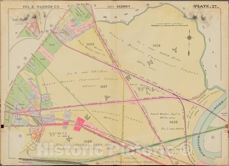 Historic 1908-1909. Map - Hudson County, V. 2, Double Page Plate No. 27 [Map Of Kearny] - Jersey City (N.J.) - Hudson County (N.J. - Vintage Wall Art