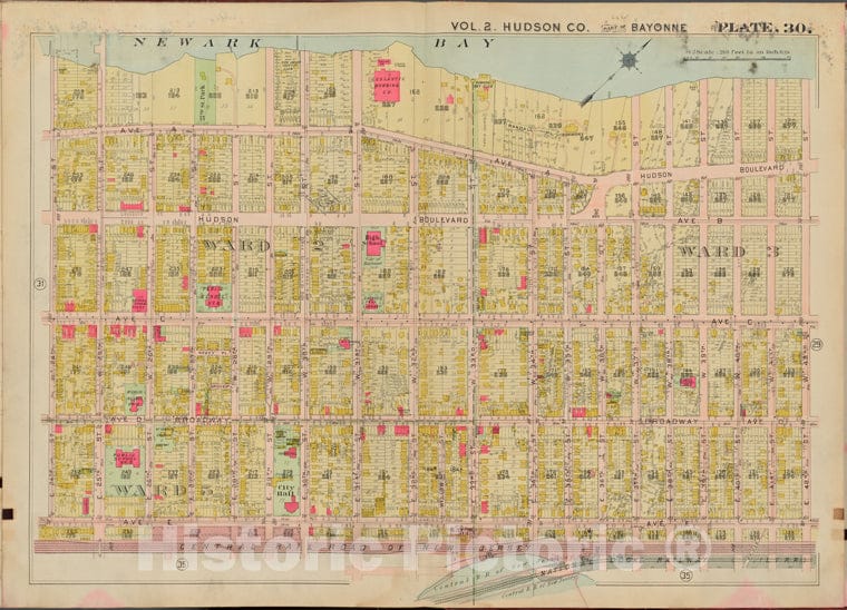 Historic Map - 1908 Hudson County, New York (N.Y.), Newark Bay, E. 42Nd St, W. 42Nd St, E. 24Th St, W. 24Th St. - Vintage Wall Art