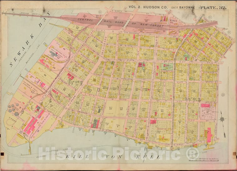 Historic Map - 1908 Hudson County, New York (N.Y.), Newark Bay, Hobart Ave, Kill Von Kull - Vintage Wall Art