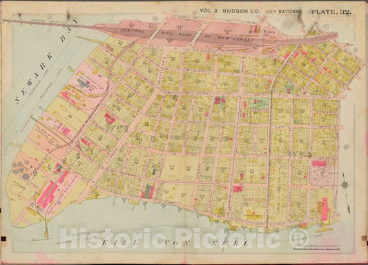 Historic Map - 1908 Hudson County, New York (N.Y.), Newark Bay, Hobart Ave, Kill Von Kull - Vintage Wall Art
