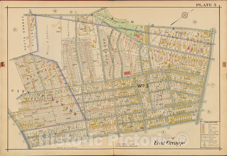 Historic 1911 Map - Orange County, Double Page Plate No. 5 [Map Bounded By Oakwood - Vintage Wall Art
