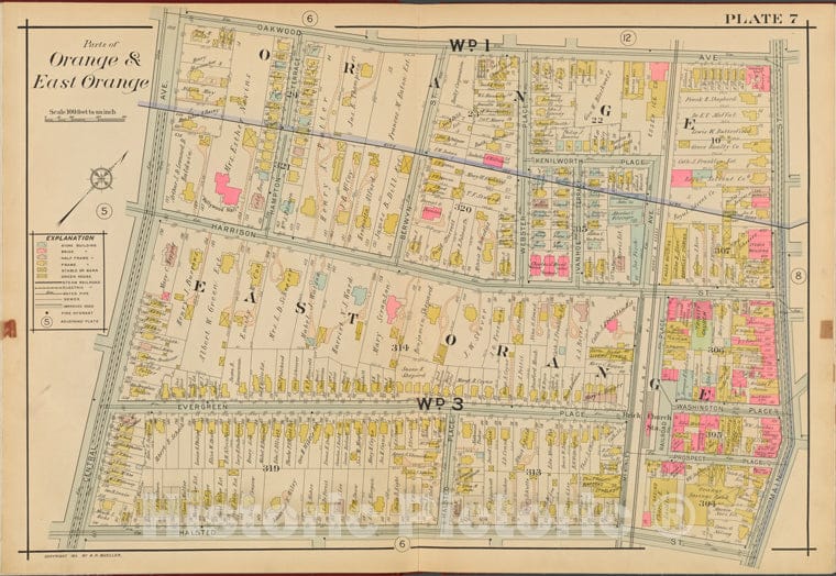 Historic 1911 Map - Orange County, Double Page Plate No. 7 [Map Bounded By Oakwood - Vintage Wall Art