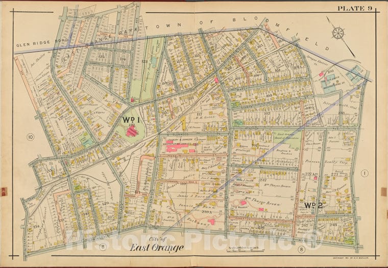 Historic 1911 Map - Orange County, Double Page Plate No. 9 [Map Bounded By Carteret - Vintage Wall Art