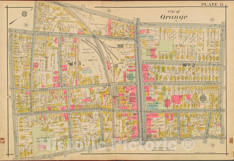 Historic 1911 Map - Orange County, Double Page Plate No. 11 [Map Bounded By High St - Vintage Wall Art