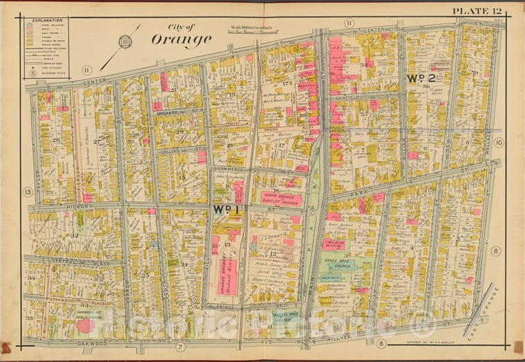 Historic 1911 Map - Orange County, Double Page Plate No. 12 [Map Bounded By Center - Vintage Wall Art
