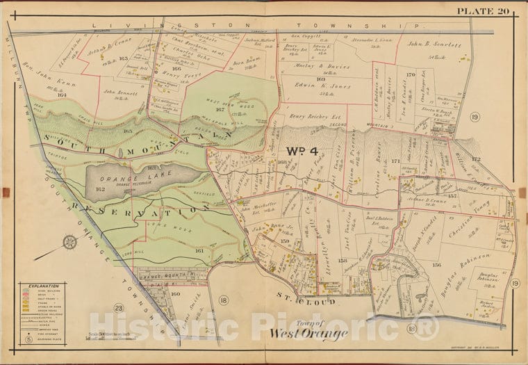 Historic 1911 Map - Orange County, Double Page Plate No. 20 [Town Of West Orange] - Vintage Wall Art