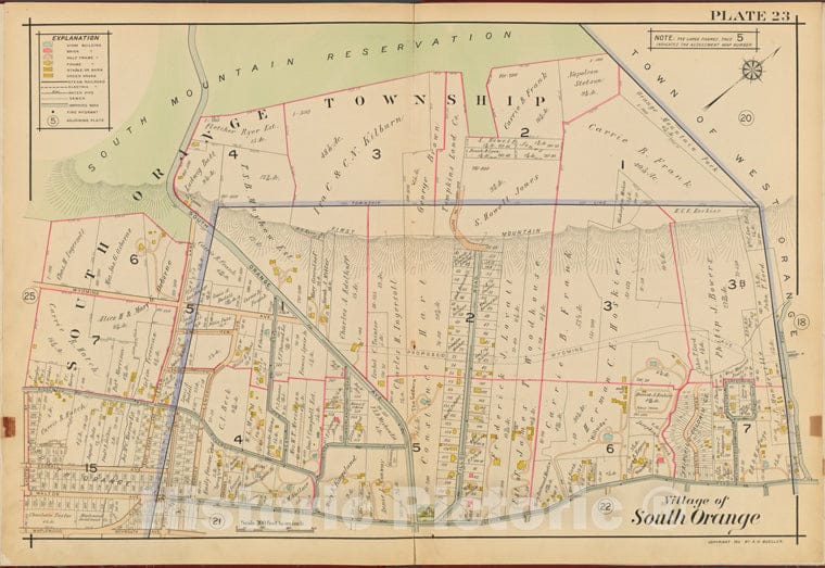 Historic 1911 Map - Orange County, Double Page Plate No. 23 [Village Of South Orange - Vintage Wall Art