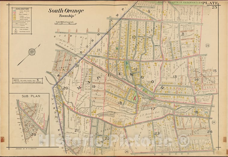 Historic 1911 Map - Orange County, Double Page Plate No. 25 [Map Bounded By Parker A - Vintage Wall Art