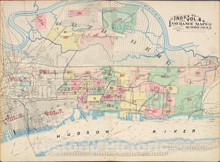 Historic 1887 Map - Index Map - Hudson County (N.J.Insurance Maps Of Hudson County, New Jersey - Vintage Wall Art