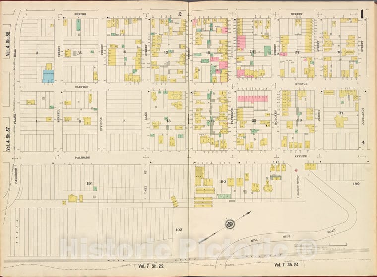 Historic Map - 1887 Hudson County, New Jersey, (N.J.), Hudson County, V. 8, Plate No. 1 [Spring St, Cortland St, Hillside Rd, Paterson Plank Rd.] - Vintage Wall Art