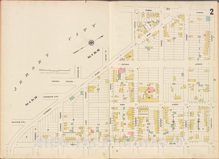 Historic Map - 1887 Hudson County, New Jersey, (N.J.), Hudson County, V. 8, Plate No. 2 [Summit Ave, Courtland St, Spring St, Paterson Plank Rd.] - Vintage Wall Art