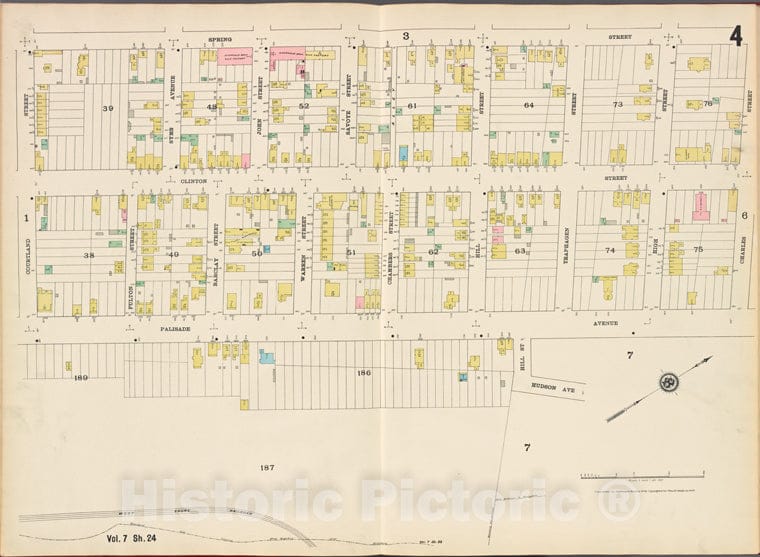 Historic Map - 1887 Hudson County, New Jersey, (N.J.), Hudson County, V. 8, Plate No. 4 [Spring St, Charles St, W. Shore Railroad, Courtland St.] - Vintage Wall Art