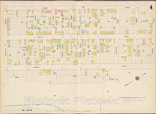 Historic Map - 1887 Hudson County, New Jersey, (N.J.), Hudson County, V. 8, Plate No. 4 [Spring St, Charles St, W. Shore Railroad, Courtland St.] - Vintage Wall Art