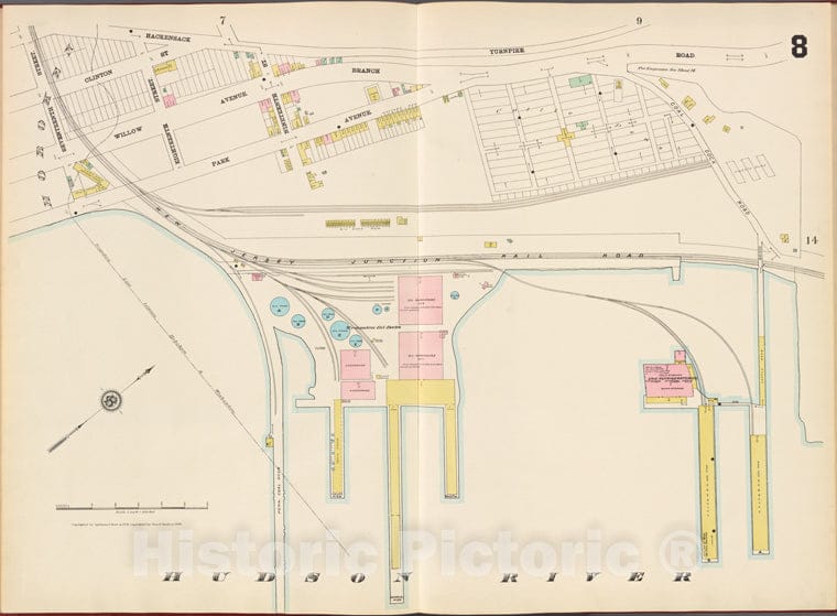 Historic Map - 1887 Hudson County, New Jersey, (N.J.), Hudson County, V. 8, Plate No. 8 [Hackensack Turnpike Rd, Coal Dock Rd, Hudson River, 17Th St.] - Vintage Wall Art