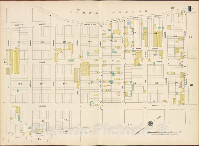 Historic Map - 1887 Hudson County, New Jersey, (N.J.), Hudson County, V. 8, Double Page Plate No. 11 [Bergen Wood, Dubois St, West St, Oak St.] - Vintage Wall Art