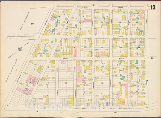 Historic Map - 1887 Hudson County, New Jersey, (N.J.), Hudson County, V. 8, Plate No. 13 [New York Ave, Union St, Bulls Ferry Rd, Hackensack Turnpike] - Vintage Wall Art