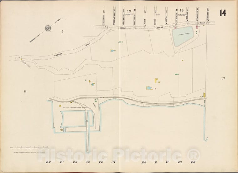 Historic Map - 1887 Hudson County, New Jersey, (N.J.), Hudson County, V. 8, Double Page Plate No. 14 [Branch Rd, Bulls Ferry Rd, Hudson River] - Vintage Wall Art