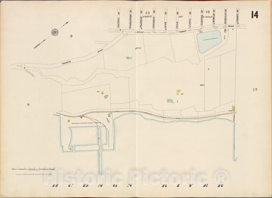 Historic Map - 1887 Hudson County, New Jersey, (N.J.), Hudson County, V. 8, Double Page Plate No. 14 [Branch Rd, Bulls Ferry Rd, Hudson River] - Vintage Wall Art