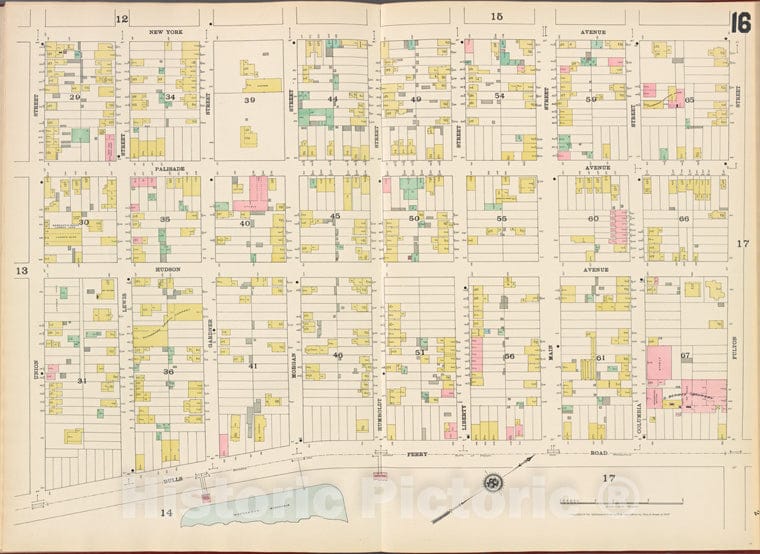 Historic Map - 1887 Hudson County, New Jersey, (N.J.), Hudson County, V. 8, Double Page Plate No. 16 [New York Ave, Fulton St, Bulls Ferry Rd, Union St.] - Vintage Wall Art