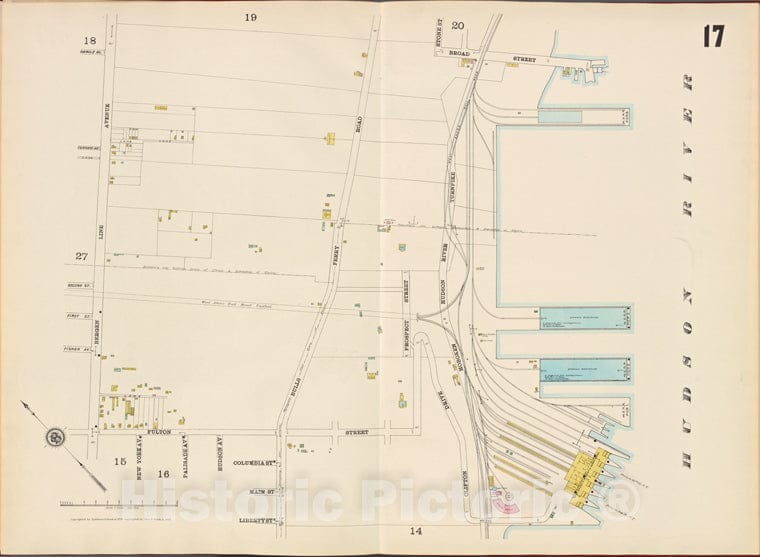 Historic Map - 1887 Hudson County, New Jersey, (N.J.), Hudson County, V. 8, Double Page Plate No. 17 [Broad St, Hudson River, Liberty St, Bergen Line Ave.] - Vintage Wall Art