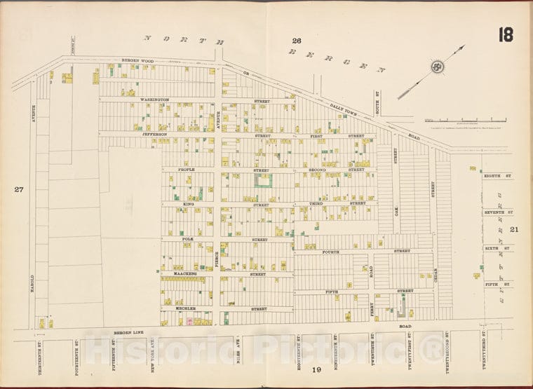 Historic Map - 1887 Hudson County, New Jersey, (N.J.), Hudson County, V. 8, Double Page Plate No. 18 [Bergen Wood, 23Rd St, Bergen Line Rd, Harold Ave.] - Vintage Wall Art