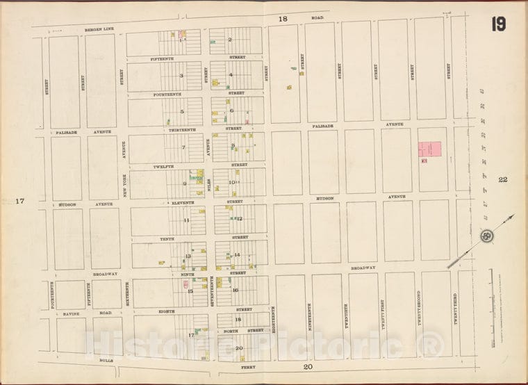 Historic Map - 1887 Hudson County, New Jersey, (N.J.), Hudson County, V. 8, Double Page Plate No. 19 [Bergen Line Rd, 23Rd St, Bulls Ferry Rd, 14Th St.] - Vintage Wall Art