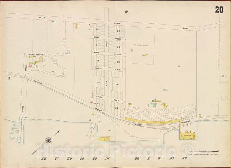 Historic Map - 1887 Hudson County, New Jersey, (N.J.), Hudson County, V. 8, Double Page Plate No. 20 [Bulls Ferry Rd, Hudson River, Broad St.] - Vintage Wall Art