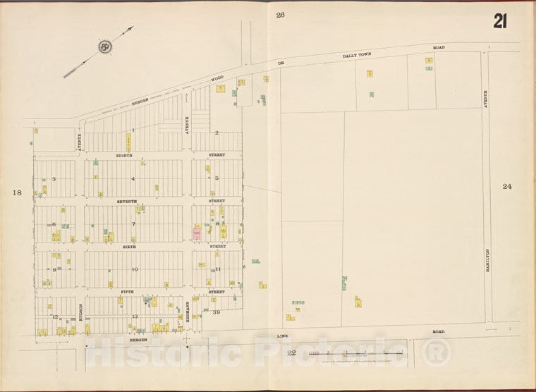 Historic Map - 1887 Hudson County, New Jersey, (N.J.), Hudson County, V. 8, Plate No. 21 [Bergen Wood, Hamilton Ave, Bergen Line Rd, Hudson Ave.] - Vintage Wall Art