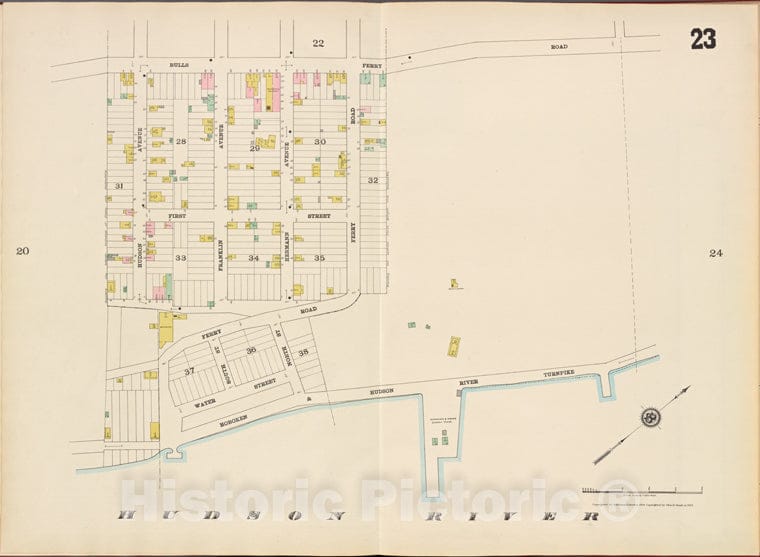 Historic Map - 1887 Hudson County, New Jersey, (N.J.), Hudson County, V. 8, Double Page Plate No. 23 [Bulls Ferry Rd, Hudson River, Hudson Ave.] - Vintage Wall Art