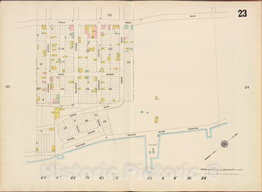 Historic Map - 1887 Hudson County, New Jersey, (N.J.), Hudson County, V. 8, Double Page Plate No. 23 [Bulls Ferry Rd, Hudson River, Hudson Ave.] - Vintage Wall Art