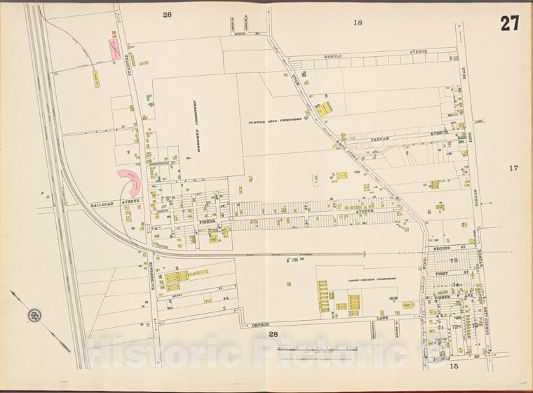 Historic Map - 1887 Hudson County, New Jersey, (N.J.), Hudson County, V. 8, Double Page Plate No. 27 [Bergen Line Rd, Church Lane] - Vintage Wall Art
