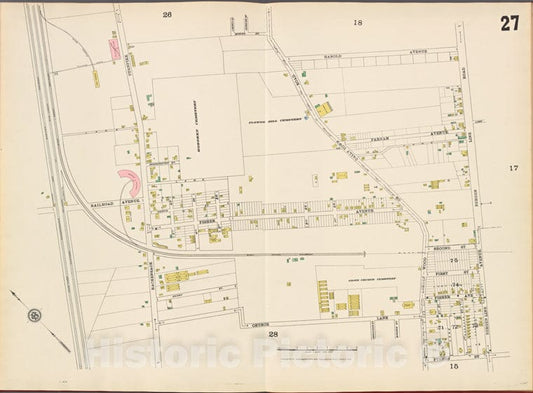 Historic Map - 1887 Hudson County, New Jersey, (N.J.), Hudson County, V. 8, Double Page Plate No. 27 [Bergen Line Rd, Church Lane] - Vintage Wall Art