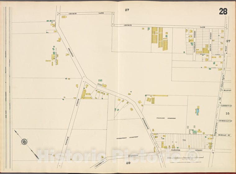 Historic Map - 1887 Hudson County, New Jersey, (N.J.), Hudson County, V. 8, Plate No. 28 [Church Lane, Bergen Wood, Gardner St, Paterson Turnpike] - Vintage Wall Art