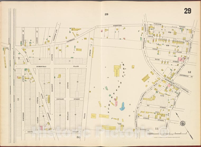 Historic Map - 1887 Hudson County, New Jersey, (N.J.), Hudson County, V. 8, Plate No. 29 [ Paterson Turnpike, Gardner, Bergen Wood, West, Summit, Walnut, Grove - Vintage Wall Art