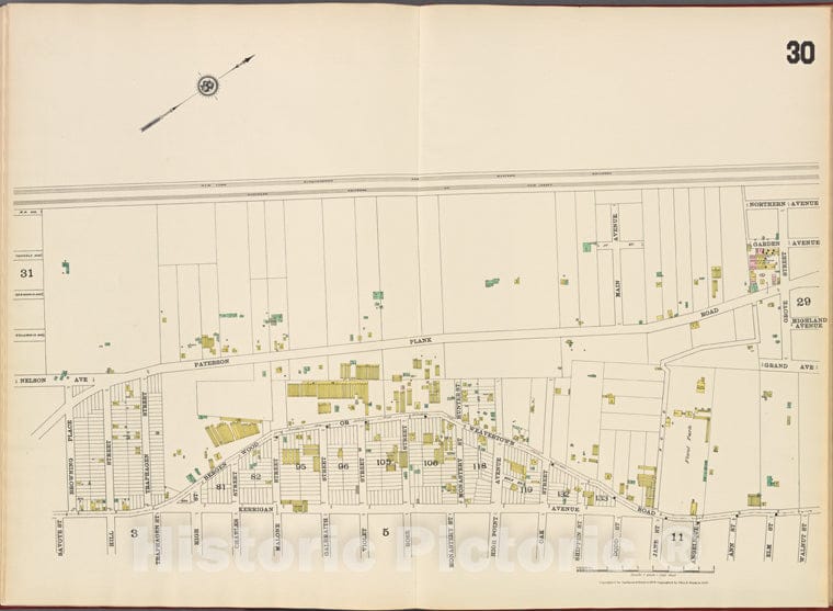 Historic Map - 1887 Hudson County, New Jersey, (N.J.), Hudson County, V. 8, Double Page Plate No. 30 [Grove St, Kerrigan Ave, Browing Place] - Vintage Wall Art