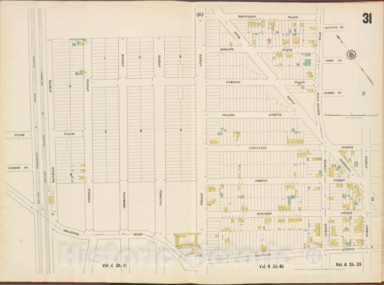 Historic Map - 1887 Hudson County, New Jersey, (N.J.), Hudson County, V. 8, Plate No. 31 [Map Browing Place, Summit Ave, Paterson Ave, Secaucus Rd, Railroad Ave.] - Vintage Wall Art