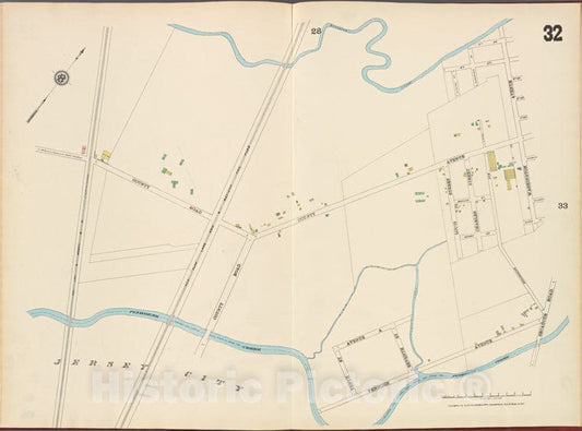 Historic Map - 1887 Hudson County, New Jersey, (N.J.), Hudson County, V. 8, Plate No. 32 [Washington Ave, Secaucus Rd, Penhorn Ave, Pinhorne Creek] - Vintage Wall Art