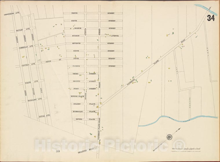 Historic Map - 1887 Hudson County, New Jersey, (N.J.), Hudson County, V. 8, Double Page Plate No. 34 [10Th St, Secaucus Rd, 3Rd St.] - Vintage Wall Art
